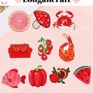 Fruit Tomato Embroidery Patches, Crab, Crayfish, Watermelon, Chili Iron On Patches, Pomegranate Patches for Clothing, Bags, Backpacks, Hats