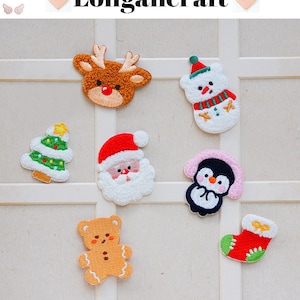 Parche bordado navideño, parche de chenilla navideño, parches de alce, parche de Papá Noel, parche de calcetines, parches autoadhesivos