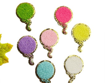 Colorful Balloon Chenille Glitter Patch, Balloon Patch, Gold Glitter Embroidered Patch, Iron On Patch