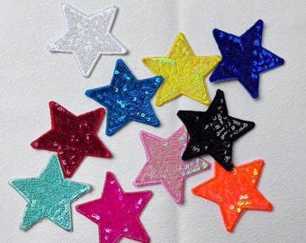 Sequin Star Iron On Patch: Glitter Embroidered Applique (2.3 inch)
