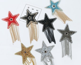 Colorful Star Tassel Patches, Star Rhinestones Tassel Patch, Tassel Star Patch, Iron On Patch