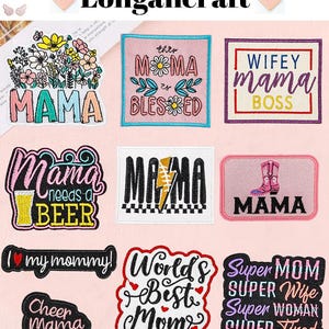 Parche bordado Mamá, Flor Mamá, Súper Mamá, Parches termoadhesivos Mamá Rayo