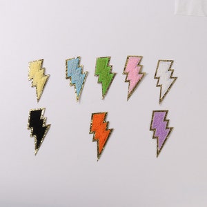 Colorful Lightning Chenille Iron On Patch, Gold Glitter Patches (2.9 inch)