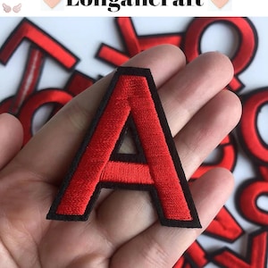 Parche bordado con letras rojas de 1,8 pulgadas, parches de alfabeto con nombre para hacer tú mismo, parches para ropa y bolsos, parches termoadhesivos.