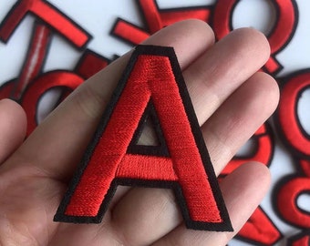 1.8 inch Red Letter Embroidered Patch , DIY Name Alphabet Patches, Patches For Clothing Bags, Iron On Patches