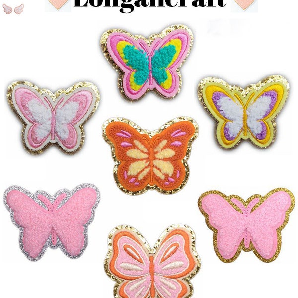 Butterfly Chenille Glitter Patch, Color Patch, Gold Glitter Embroidered Patch, Iron On Patches