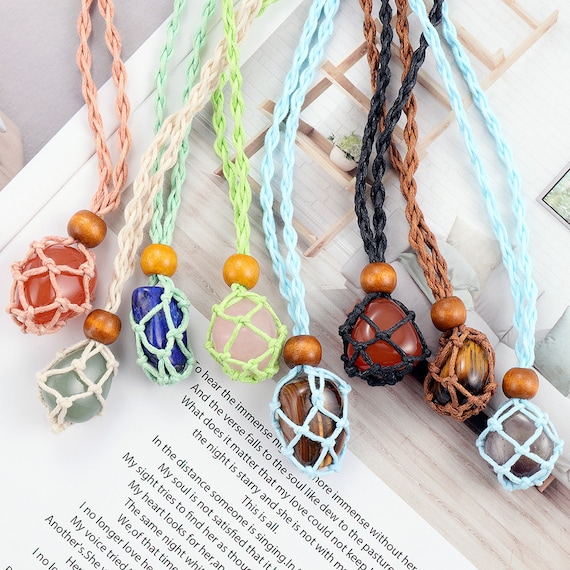 Macrame Crystal Holder Necklace, Adjustable Empty Stone Basket Necklace(Not Include The Stone)