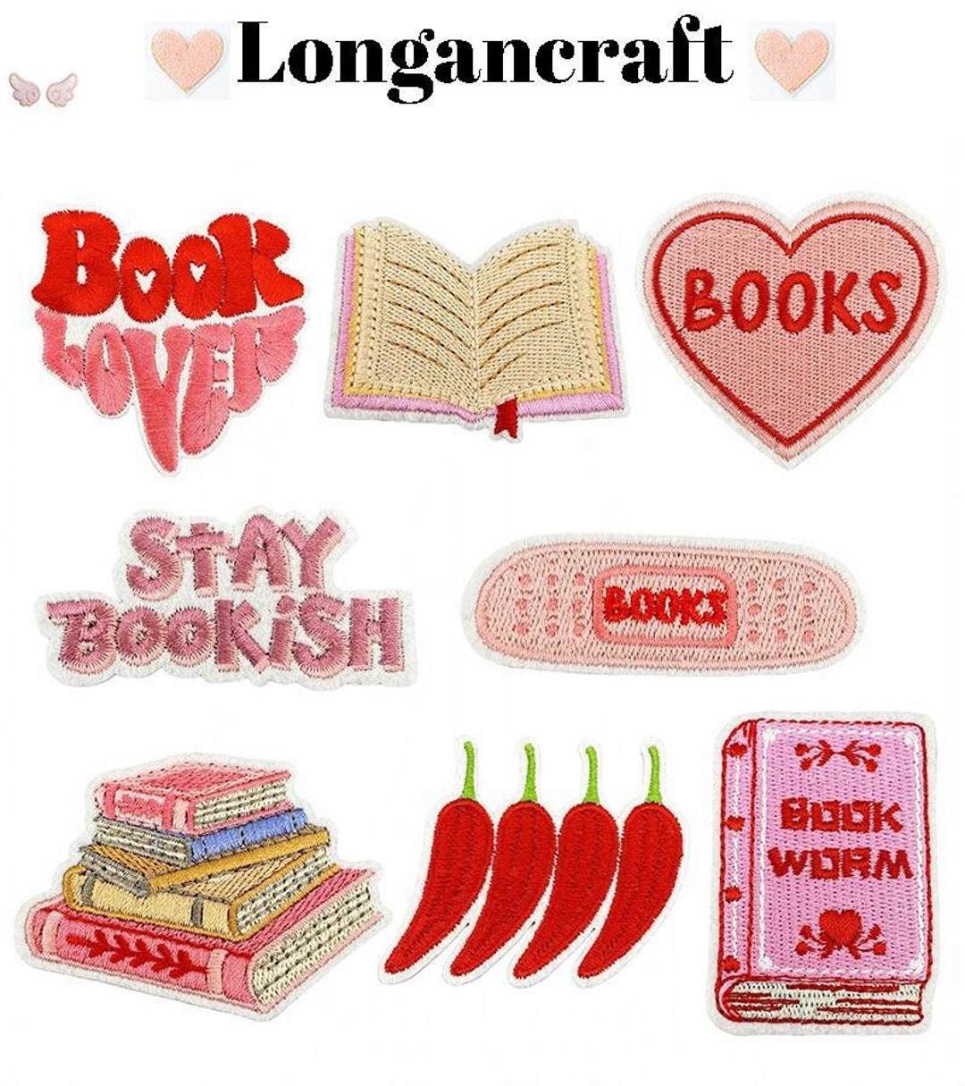 Pink Book Elements Embroidered Iron on Patch, Book Lover Patches - Etsy