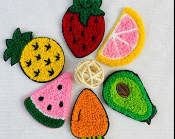 Fruit Chenille Embroidered Patches, Strawberry Patches, Watermelon Patch, Carrot Patch, Avocado Patch, DIY Decoration Patch