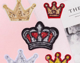 2pcs Sequin Crown Iron On Patch, Glitter Embroidery Applique