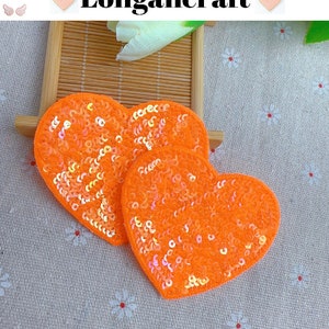 Color Heart Sequined Iron On Patch, Glitter Sequins Patch, Iron On Patch orange