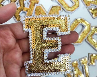 Gold Sequins Letters Patch A-Z, Letter Patches Iron On/Sew On, Letter Appliques