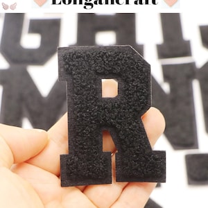 Black Letter Chenille Embroidered Patch, 2.7 Inch White Letter Iron On Embroidered Patch, DIY Name Alphabet Patches