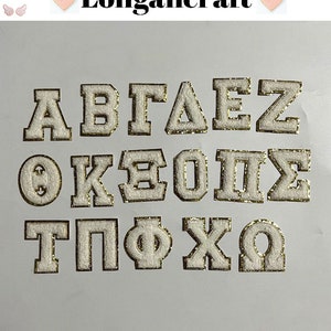 Écusson brodé en chenille avec lettre grecque, écusson brodé à paillettes dorées, écusson auto-adhésif