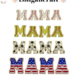 MAMA Iron On Patch, Flag, Soccer, Beaseball Chenille Patches 2.7", Letter Applique for Clothes