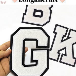 Toppa in ciniglia con lettere bianche da 4,0/3,1 pollici, toppe con alfabeto fai da te, toppa con lettera grande, toppe per borse per abbigliamento, toppe stirabili