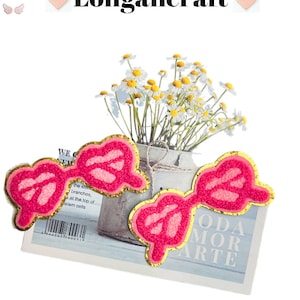Heart Glasses Glitter Chenille Embroidered Patch, Love Patches, Pink Patch, Diamond Patch, Iron On