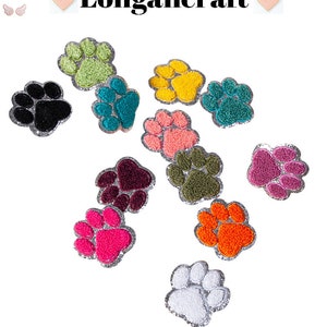 2Pcs Cat Paw Chenille Glitter Patch, Dog Paw Patch, Silver Glitter Embroidered Patch, Self Adhesive Patch