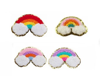 Multicolor Rainbow Chenille Embroidered Adhesive Patches , DIY Decoration Patch