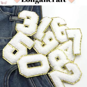 3.1 Inch White Glitter Chenille Embroidered Patch 0-9, Glitter Number Patch, Iron On Patches