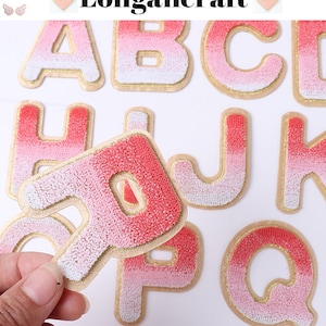 Glitter Chenille Embroidered Patch A-Z, Glitter Pink Alphabet Patch, Iron On Patches