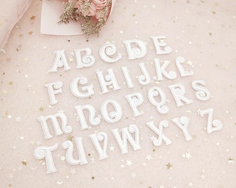 1.0 Inch Mini White Alphabet Letter Embroidery Patch, Self Adhesive DIY Name Patches