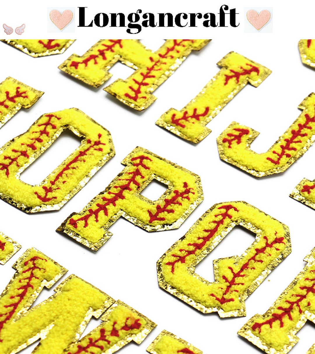 Baseball Letter Patches A-Z, Chenille Patches 0-9, Yellow Alphabet ...