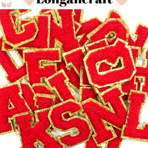 Parche de letras rojas para nombres de bricolaje, decorar parches del alfabeto, parche de letras para ropa, parches del alfabeto de bricolaje, parche autoadhesivo
