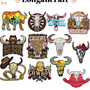 Toppa ricamata mucca cowgirl, toppe western, toppa mucca cowboy, toppe stirabili