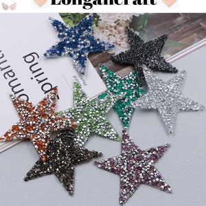 2Pcs Glitter Rhinestone Star Iron On Patches, 2.4 Inch