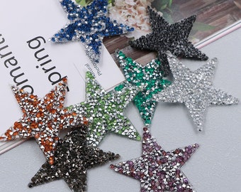 2Pcs Colorful Star Iron On Patch, 2.4 Inch Glitter Rhinestone Patch, Iron On Patches