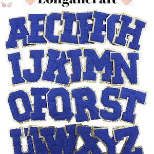 Toppa ricamata in ciniglia con lettere blu reale, toppa ricamata con glitter oro da 3,1 pollici, toppe con alfabeto con nome fai da te