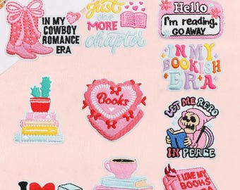 Bookish Iron On Patch, Heart, Coffee, Letter Embroidery Patches, Book Patches for Bags