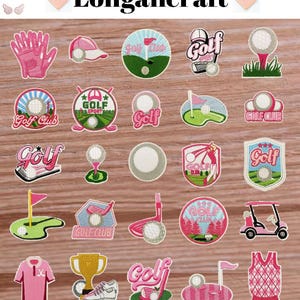 Golf Sports Theme Embroidered Patch, Pink Golf Cart Patches, Pink Golf Bag Iron On Patches, DIY Trucker Hat Patches