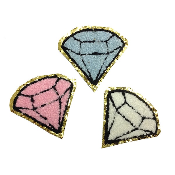 Diamond Chenille Patch, Gold Glitter Chenille Embroidered Patch,Diamond Iron On Patches