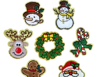 2Pcs Christmas Chenille Patch, Garland Patches, Santa Claus Patch, Gingerbread Man Patch, Self Adhesive Patches