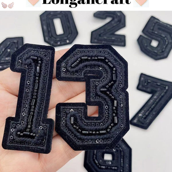 Black Number Beads Embroidered Patch, 2.6 Inch Sew On Embroidered Patch, DIY Number Patches