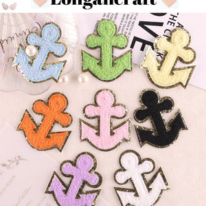 Colorful Anchor Chenille Glitter Patch, Anchor  Patch, Gold Glitter Embroidered Patch, Iron On Patch