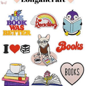 Toppa ricamata con elementi di libri, toppa a forma di cuore, toppe arcobaleno, toppa con animali, toppa con lettere, toppe per amanti dei libri, toppe stirabili