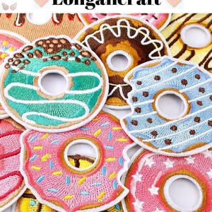 Donut Embroidered Patches, DIY Donut  Embroidery Applique Patch, Decoration Iron On Patch