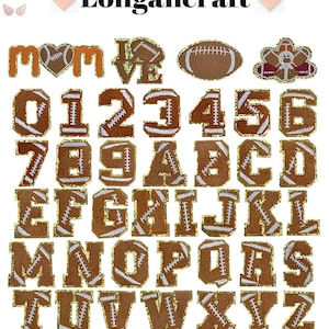 2.7 Inch Rugby Football Glitter Chenille Embroidered Patch, Glitter Number Patch, Iron On Patches, Football Letters Patch