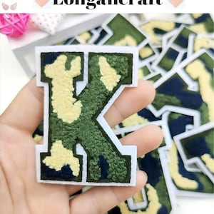 Toppa ricamata in ciniglia con lettere mimetiche, toppa ricamata da stirare da 2,8 pollici, toppe con alfabeto fai da te