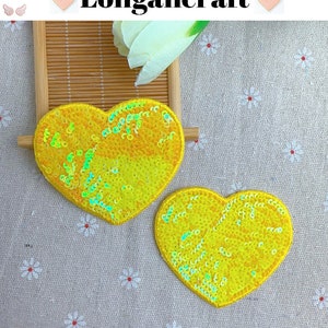 Color Heart Sequined Iron On Patch, Glitter Sequins Patch, Iron On Patch yellow