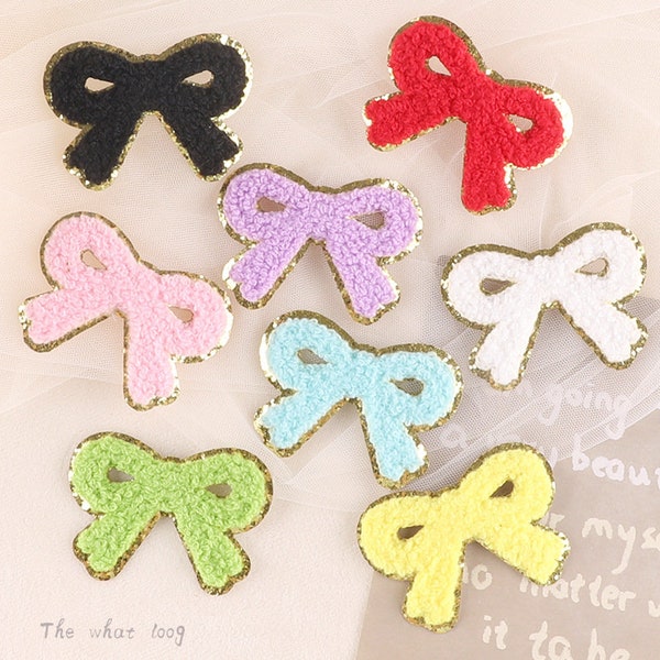 Chenille Bowknot Patch, Gold Glitter Iron On Applique