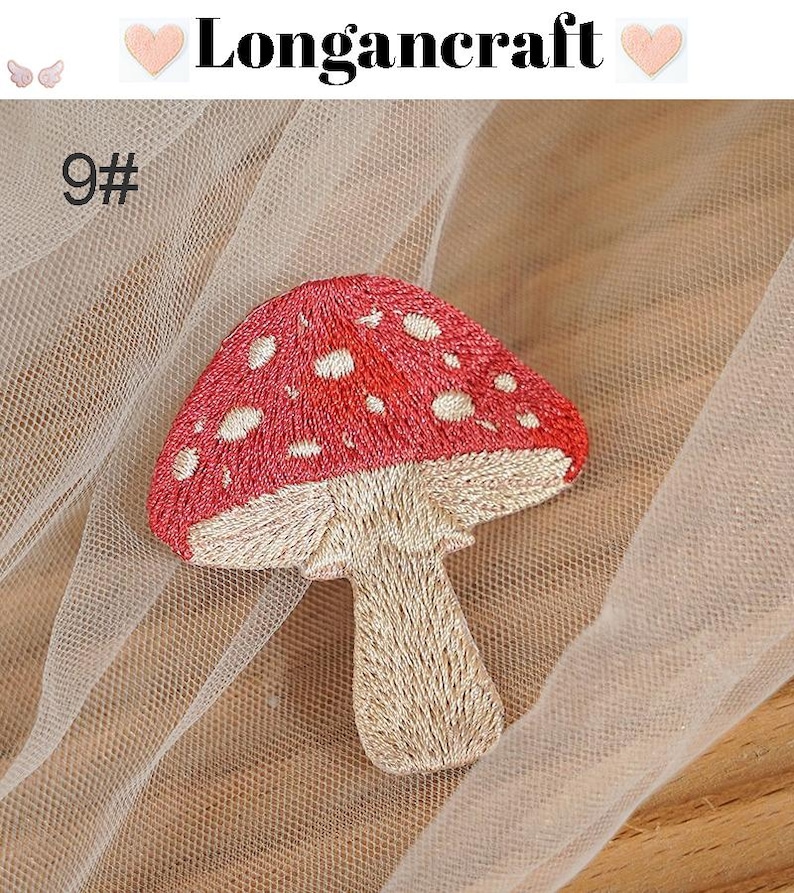 Embroidered Mushroom Iron On Patch, Plant Applique, Patches for Clothes 9#