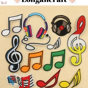 Toppa con nota musicale, toppa per cuffie, toppa musicale, toppe per borse e indumenti, toppe stirabili