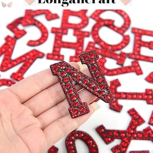 1.4 Inch Red Rhinestone Patch A-Z, Letter Patches Iron On, Letter Appliques
