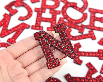 1.4 Inch Red Rhinestone Patch A-Z, Letter Patches Iron On, Letter Appliques