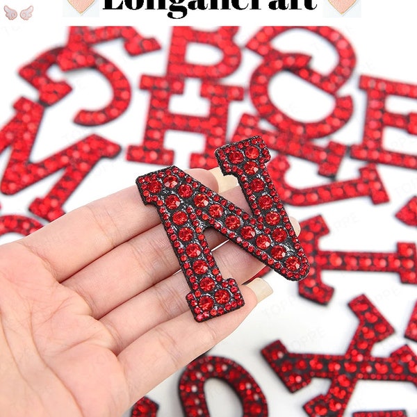 Red Rhinestone Patch A-Z, Letter Patches Iron On, Letter Appliques