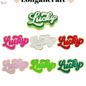 Lucky Chenille Embroidered Patch, Large Clover Patches, Letter Glitter Patch, Iron On Patches